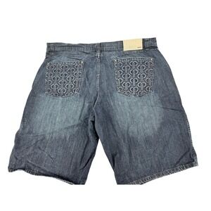 Vintage Pelle Pelle Y2K Jean Shorts 46 Mens Baggy Dark Wash Monogram Pockets
